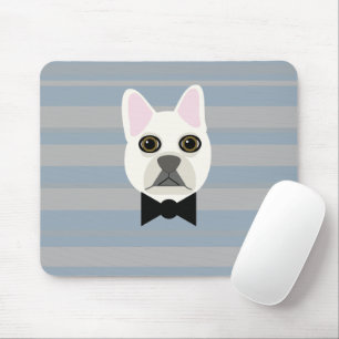 White French Bulldog, Stripes Mouse Pad