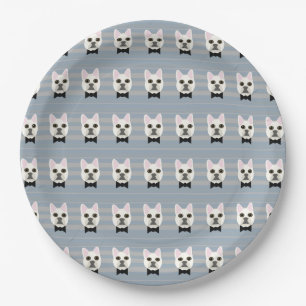 White French Bulldog, Stripes Paper Plate