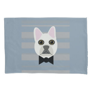 White French Bulldog, Stripes Pillowcase
