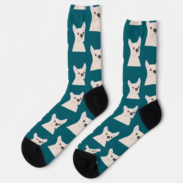 White French Bulldog, Stripes Socks (Left)