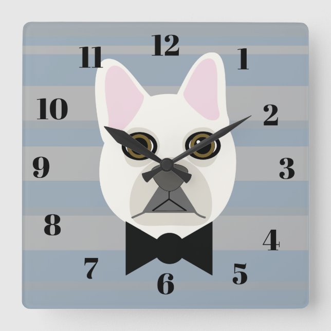 White French Bulldog, Stripes Square Wall Clock (Front)