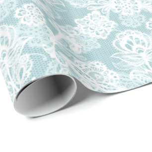 White French Lace on Aqua Wrapping Paper