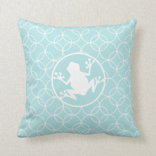 White Frog on Baby Blue Circles Cushion