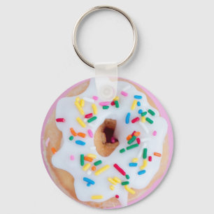 White frosting and sprinkles doughnut keychain