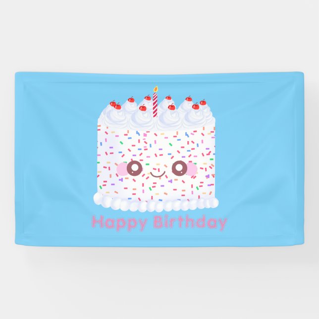 White Frosting Sprinkle Birthday Cake Banner (Horizontal)