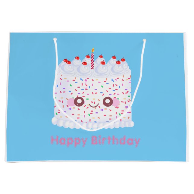 White Frosting Sprinkle Birthday Cake Large Gift Bag (Front)