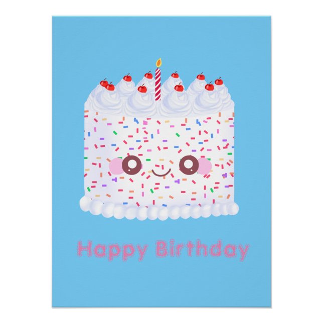 White Frosting Sprinkle Birthday Cake Poster (Front)