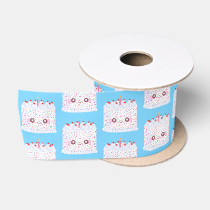 White Frosting Sprinkle Birthday Cake Satin Ribbon