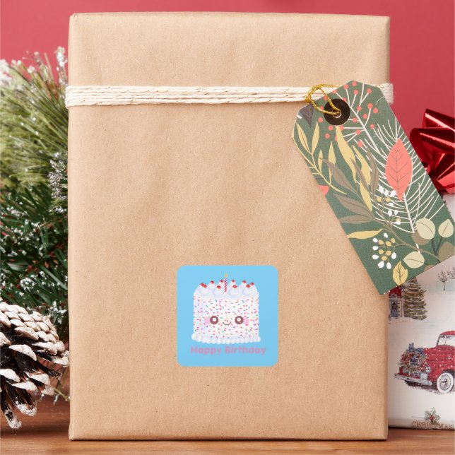White Frosting Sprinkle Birthday Cake Square Sticker (Holiday)