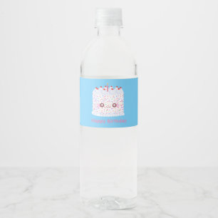 White Frosting Sprinkle Birthday Cake Water Bottle Label