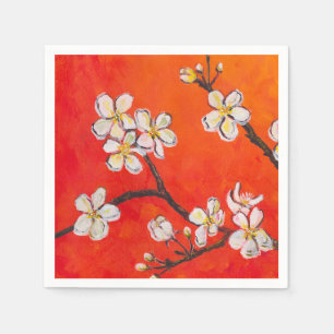 White Fruit Blossoms Orange Red Smell of Spring Napkin