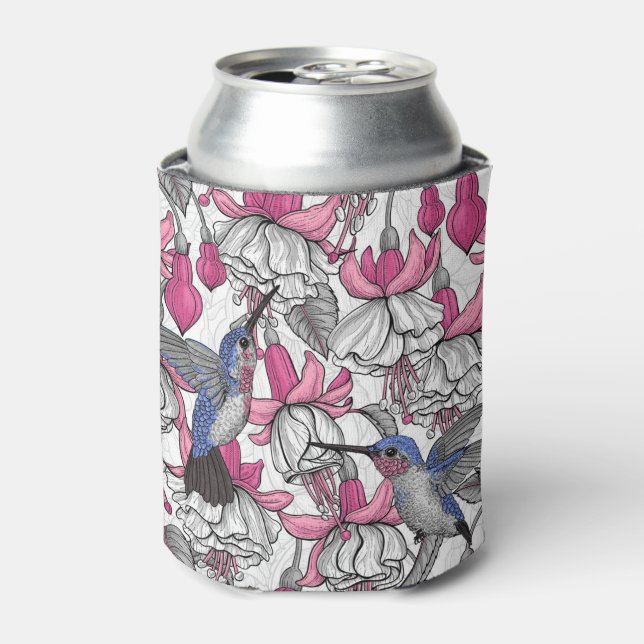 White fuchsia and hummingbirds can cooler (Can Front)