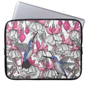 White fuchsia and hummingbirds laptop sleeve