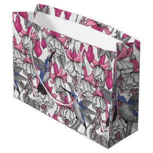 White fuchsia and hummingbirds large gift bag