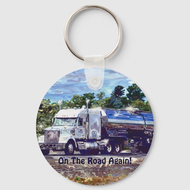 White Fuel Tanker Lorry Drivers Art Keychain (Front)