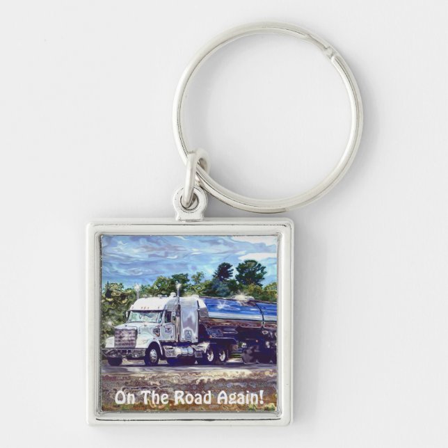 White Fuel Truck Lorry Drivers Art Keychain (Front)