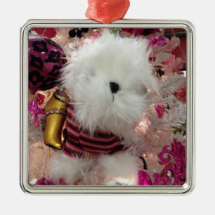 WHITE FUFFY PUPPY CHRISTMAS ORNAMENT