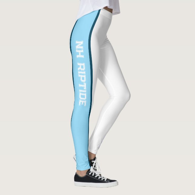 White full-length leggings with "NH Riptide" (Right)
