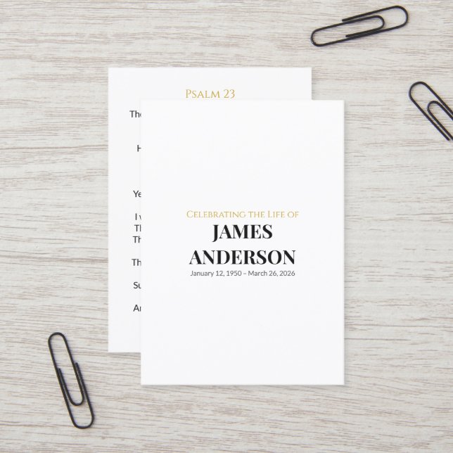 White Funeral Prayer Card Template | Psalm 23 (Front/Back In Situ)