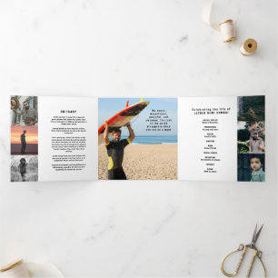 White Funeral service monotone custom photos Tri-Fold Programme