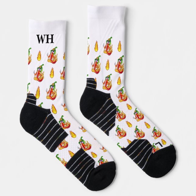 White Funny Fireman Chilli Pattern Personalizable Socks (Right)
