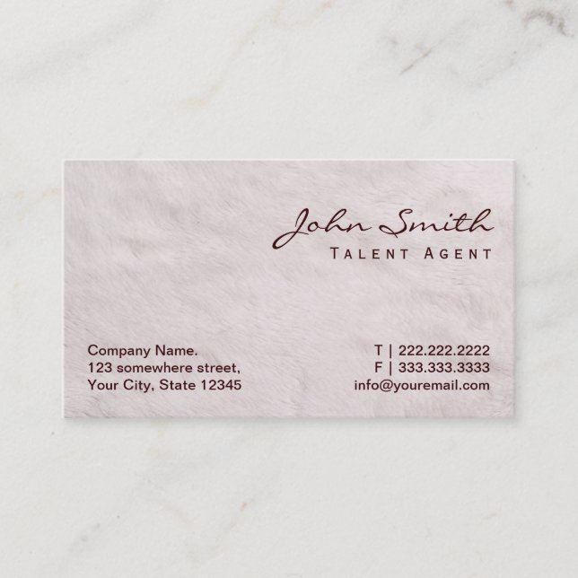 White Fur Talent Agent Business Card (Front)
