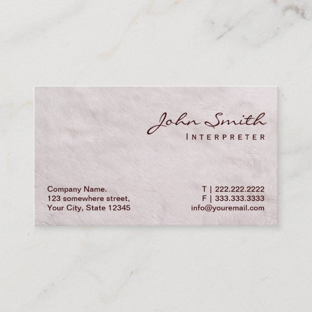White Fur Texture Interpreter Business Card (Front)