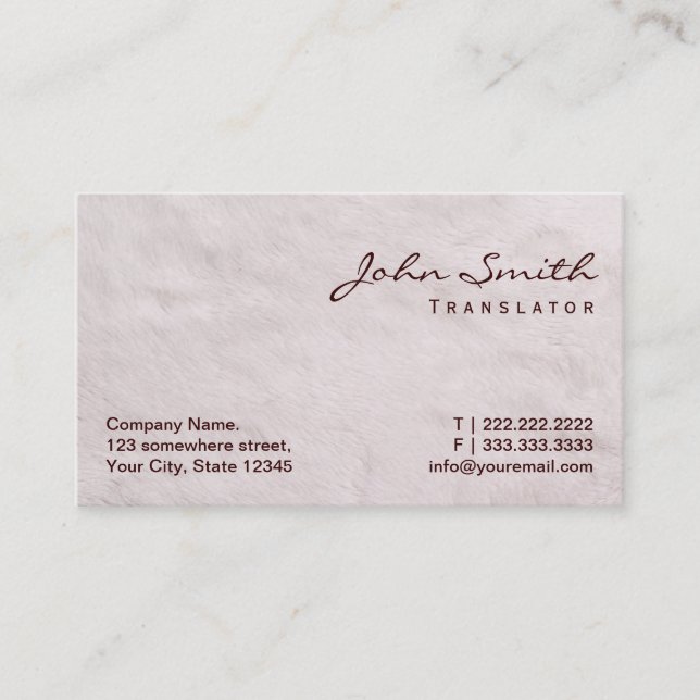 White Fur Texture Translator Business Card (Front)