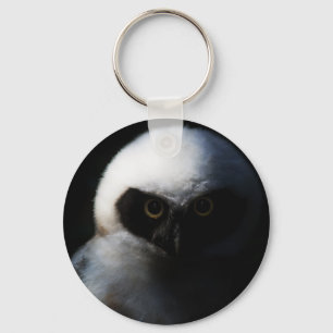 White Fuzzy Owl with Piercing Gaze Key Ring