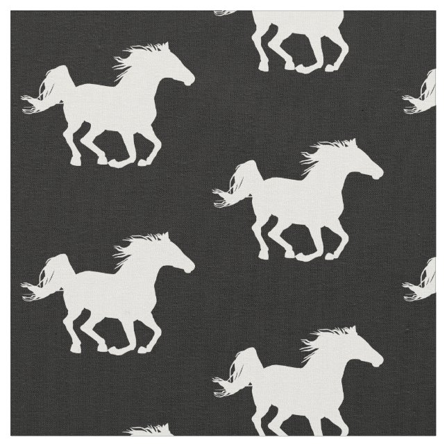 White Galloping Horse Pattern | Horse enthusiast Fabric (Close Up)