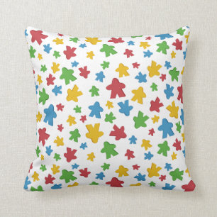 White Gamer Meeple Pattern Cushion