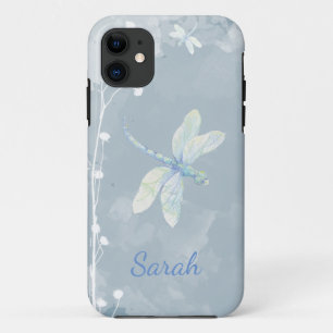 White Garden Flower Dragonfly Custom Name iPhone 11 Case