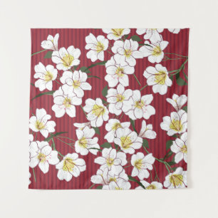 White Garden Flowers: Vintage Stripe Tapestry