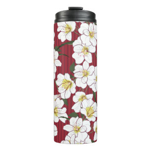 White Garden Flowers: Vintage Stripe Thermal Tumbler