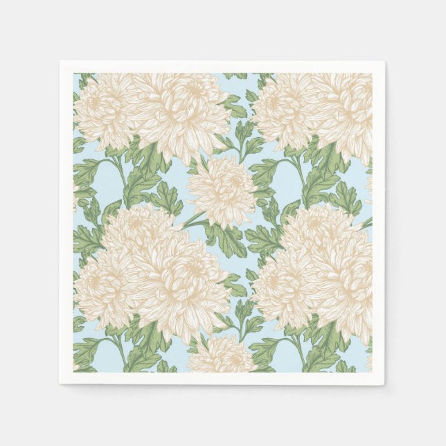 White Garden Mum Flower Pattern Napkin (Front)