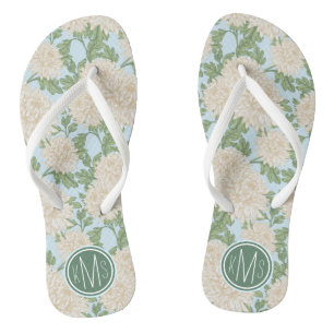 White Garden Mum Flower Pattern Thongs