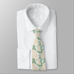 White Garden Mum Flower Pattern Tie