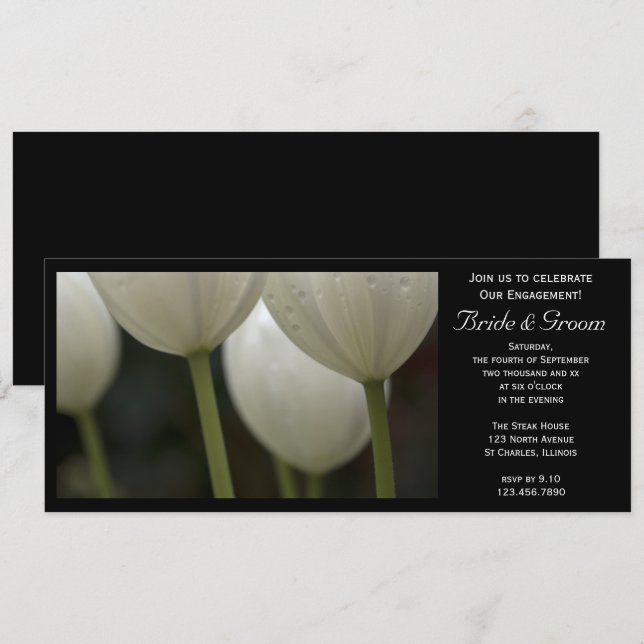 White Garden Tulips Spring Engagement Party Invitation (Front/Back)