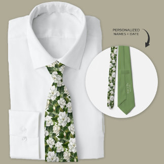 White Gardenia Floral Personalised Tie