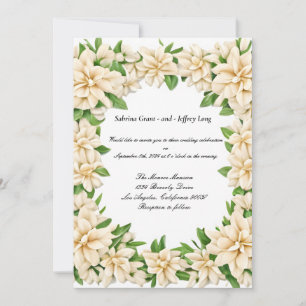 White Gardenia Floral Wedding Invitation