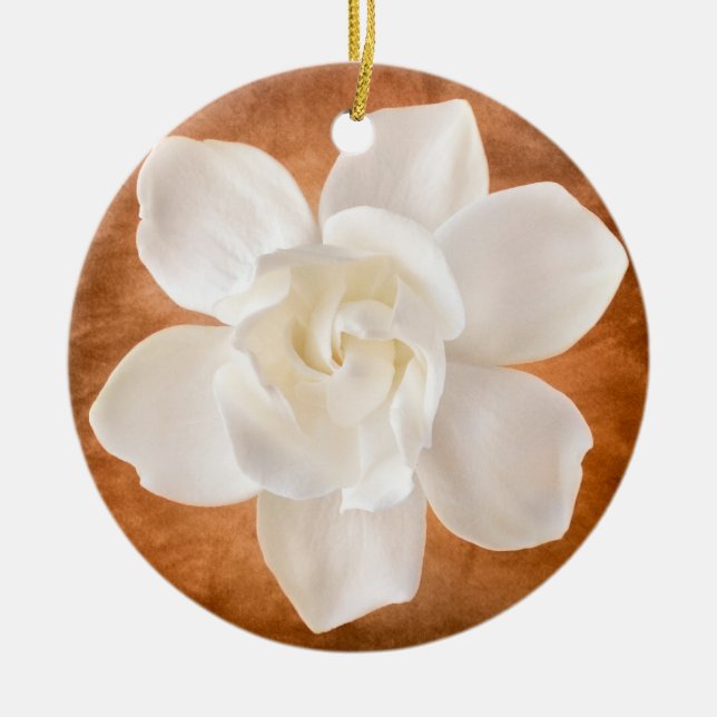 White Gardenia Flower Blossom Floral Ceramic Ornament (Front)