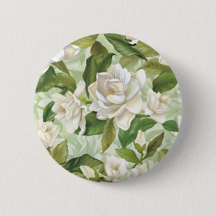 White Gardenia Flowers 6 Cm Round Badge