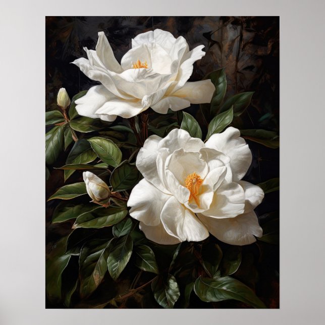 White Gardenia Flowers Art Print Poster (Front)