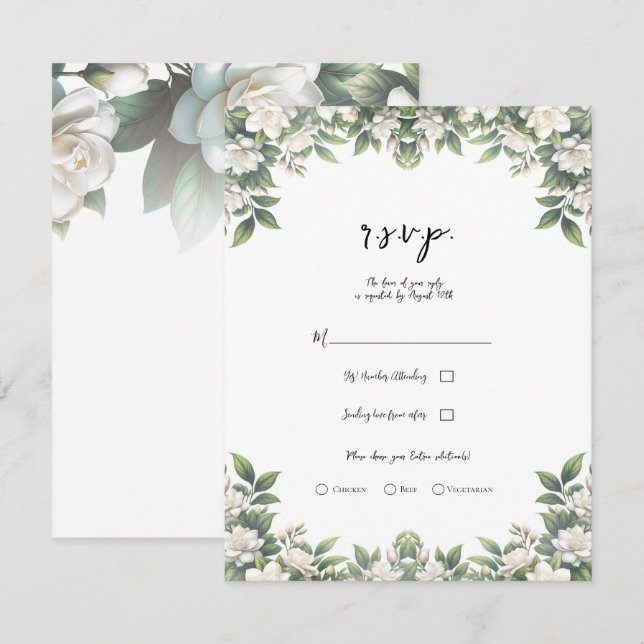 White Gardenia Flowers Elegant Floral Wedding RSVP Invitation (Front/Back)