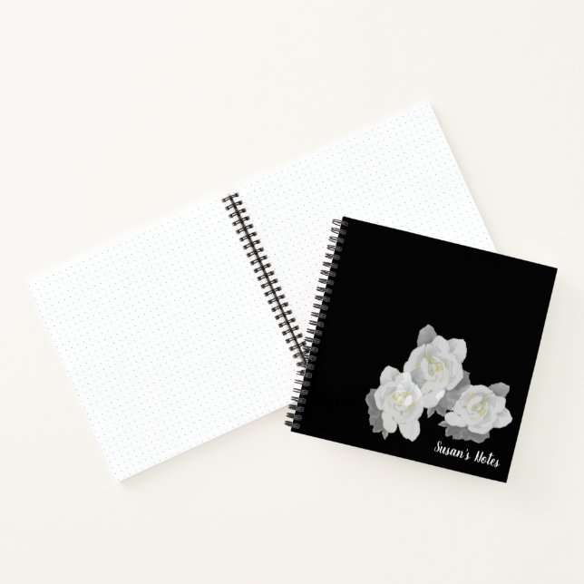 White Gardenia Flowers on Black Notebook (Inside)