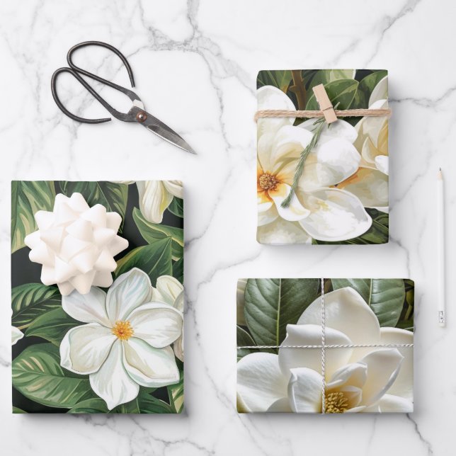 White gardenia flowers  wrapping paper sheet (Front)