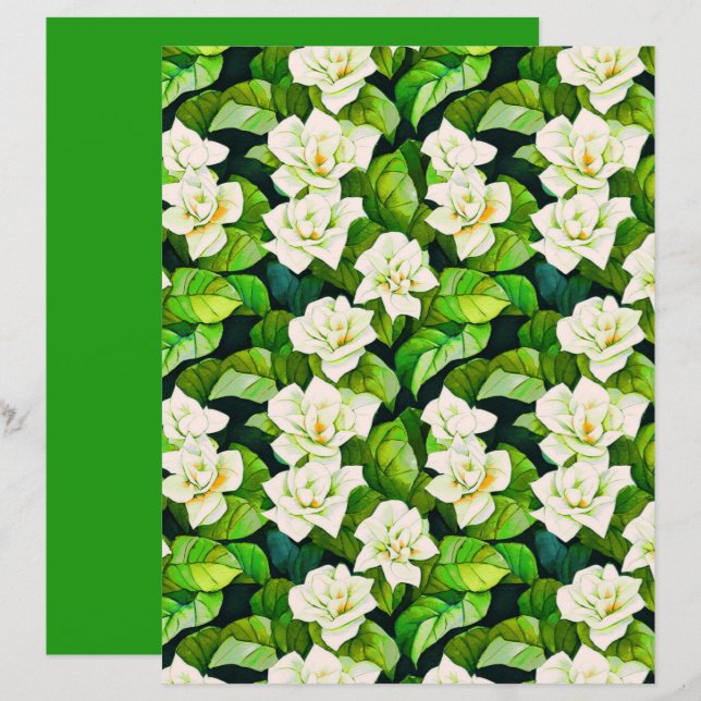 White Gardenias and Jade Green Leaves (Front/Back)