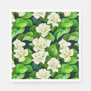 White Gardenias and Jade Green Leaves Napkin