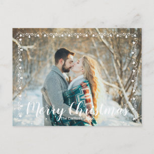 White Garland Trim Merry Christmas Photo Postcard