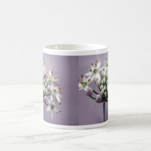 White Garlic Chive Blossoms on Purple Coffee Mug